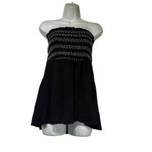 Torrid Slub Smocked Tube Top Black Rayon Size 0 L 12 Summer Boho Festival